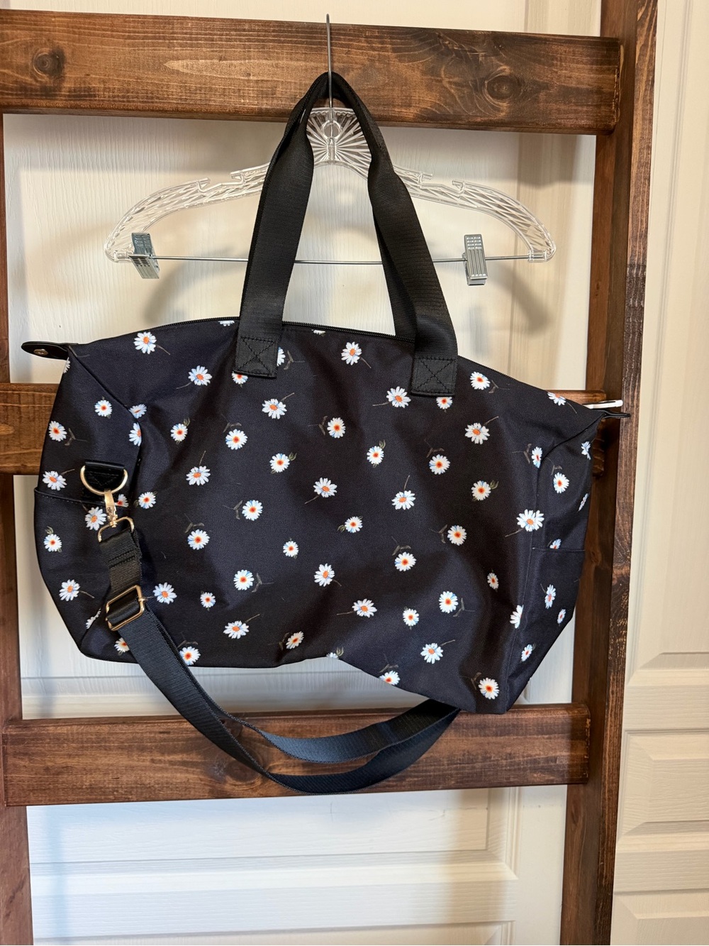Alice + Olivia Black Daisy Print Travel Weekender